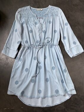 Anthropologie Denim Embroidered Dress